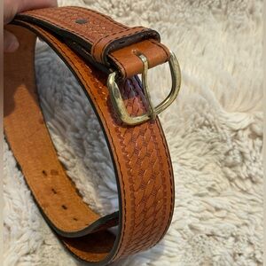 Vintage Brown Leather Belt with Gold Buckle